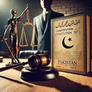 Wooden gavel, balanced bronze scales, and a thick book resting on a dark surface against a black background