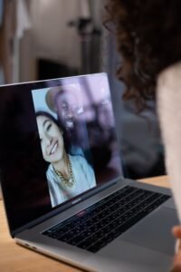 Overseas Pakistani having a video consultation about inheritance matters back home