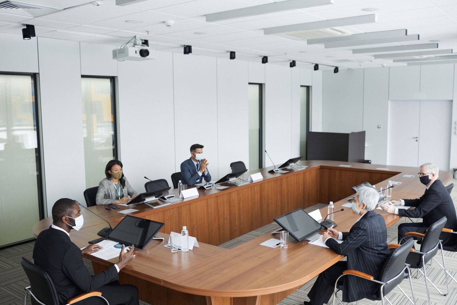 Business meeting with legal professionals discussing a legal case in a conference room